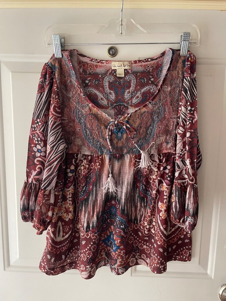 Y2k Boho Top Women's S Babydoll Flowy Fairy Cottagecore Wildenkind Mandala Brown